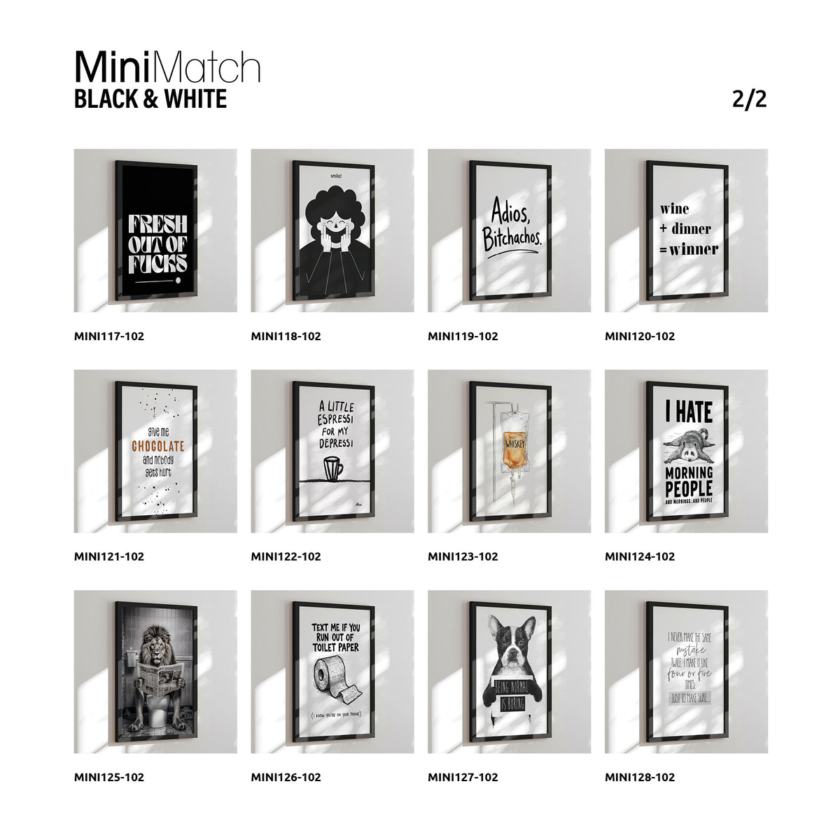 Single-sided display - 24 designs - 192 pcs. Black & White