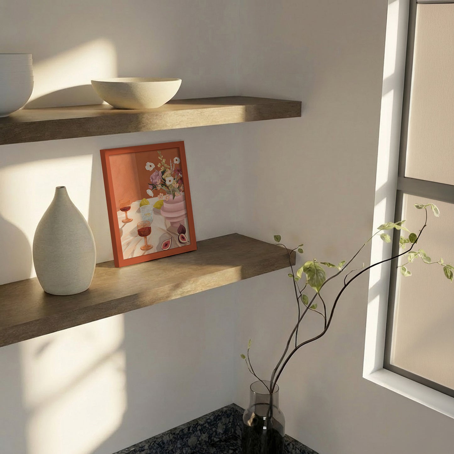 Indrammet kunsttryk - Flowers & Figs - Goed Blauw