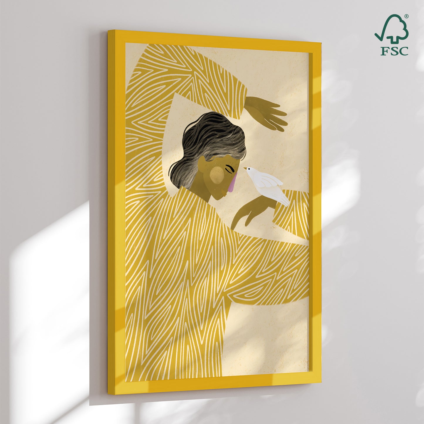 Indrammet kunsttryk - The Woman with a Bird - Bea Müller