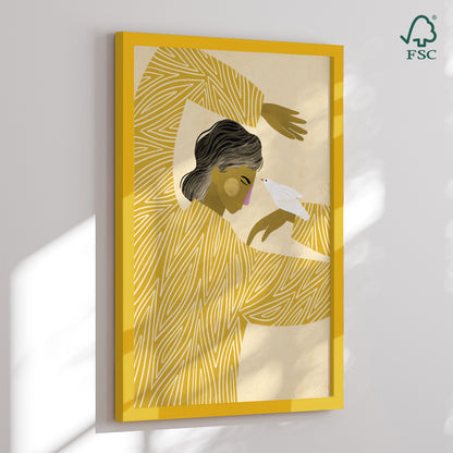 Indrammet kunsttryk - The Woman with a Bird - Bea Müller