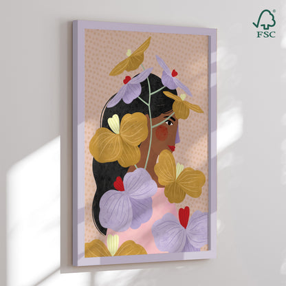 Framed art print - Hidden Behind Yellow Purple Flowers - Bea Müller