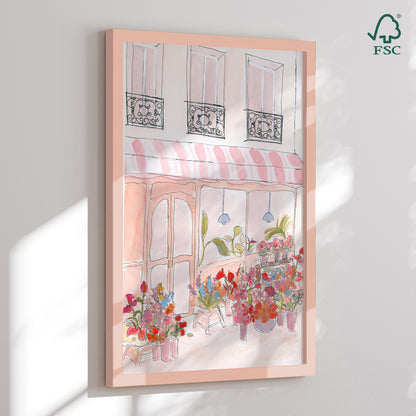 Indrammet kunsttryk - Pink Flower Shop - Katharina Puritscher