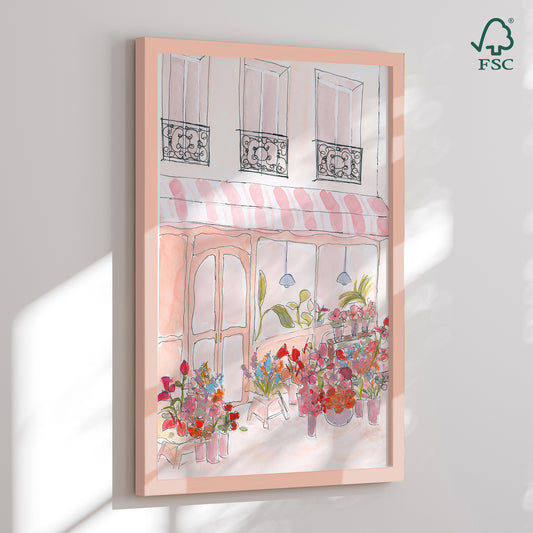 Indrammet kunsttryk - Pink Flower Shop - Katharina Puritscher