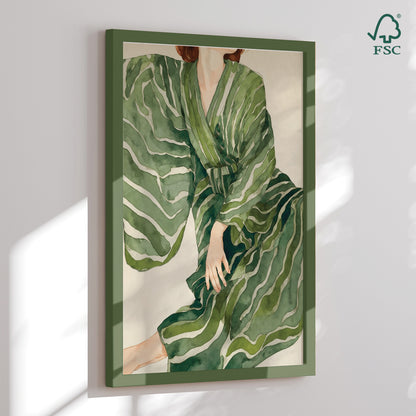 Framed Art Print - Green Kimono Flow - THE MIUUS STUDIO