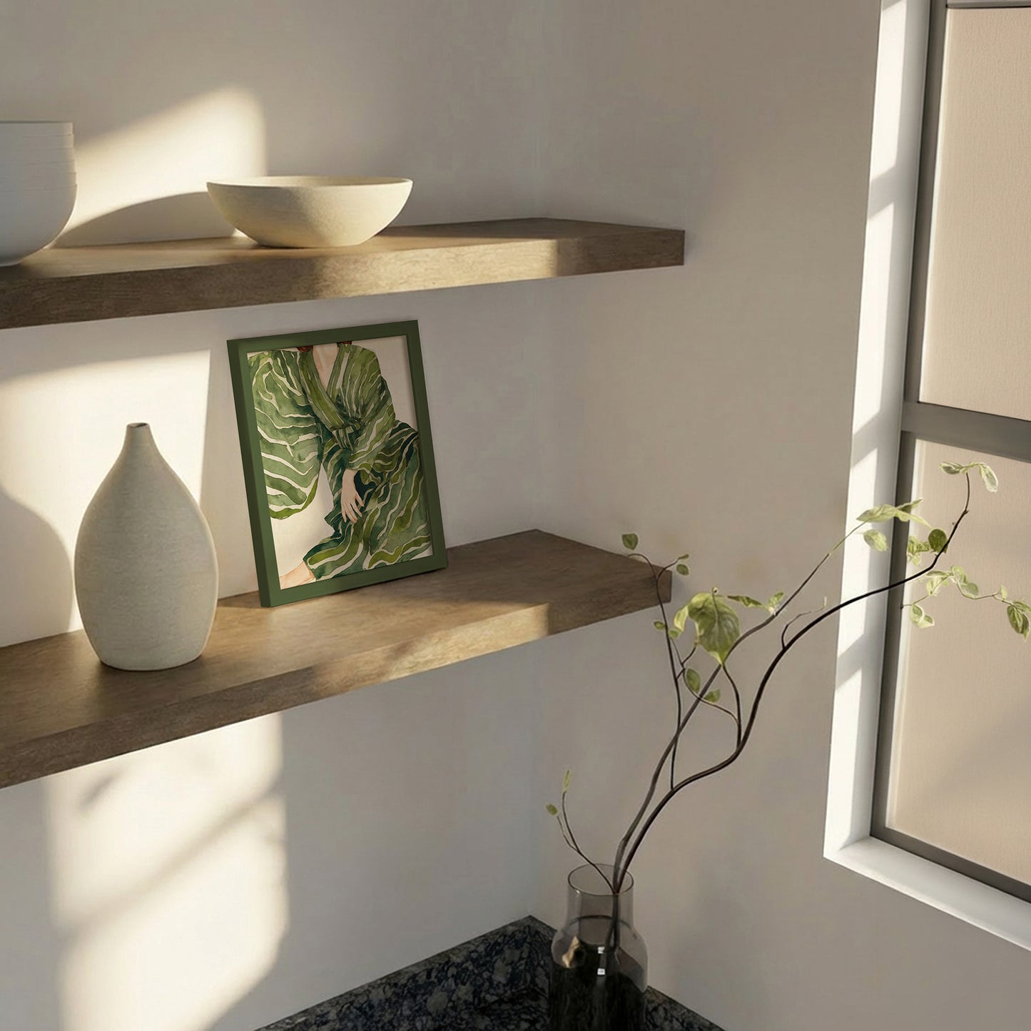 Framed Art Print - Green Kimono Flow - THE MIUUS STUDIO