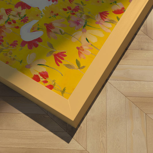 Framed Art Print - Cat in a Field of Flowers - ThingDesign