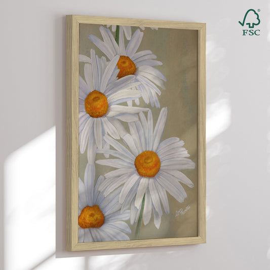 Framed Art Print - Cheerful White Daisies - Angeles M. Pomata