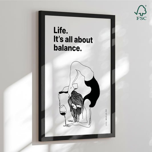 Framed Art Print - Yoga Wine Balance - Alex Nereuta