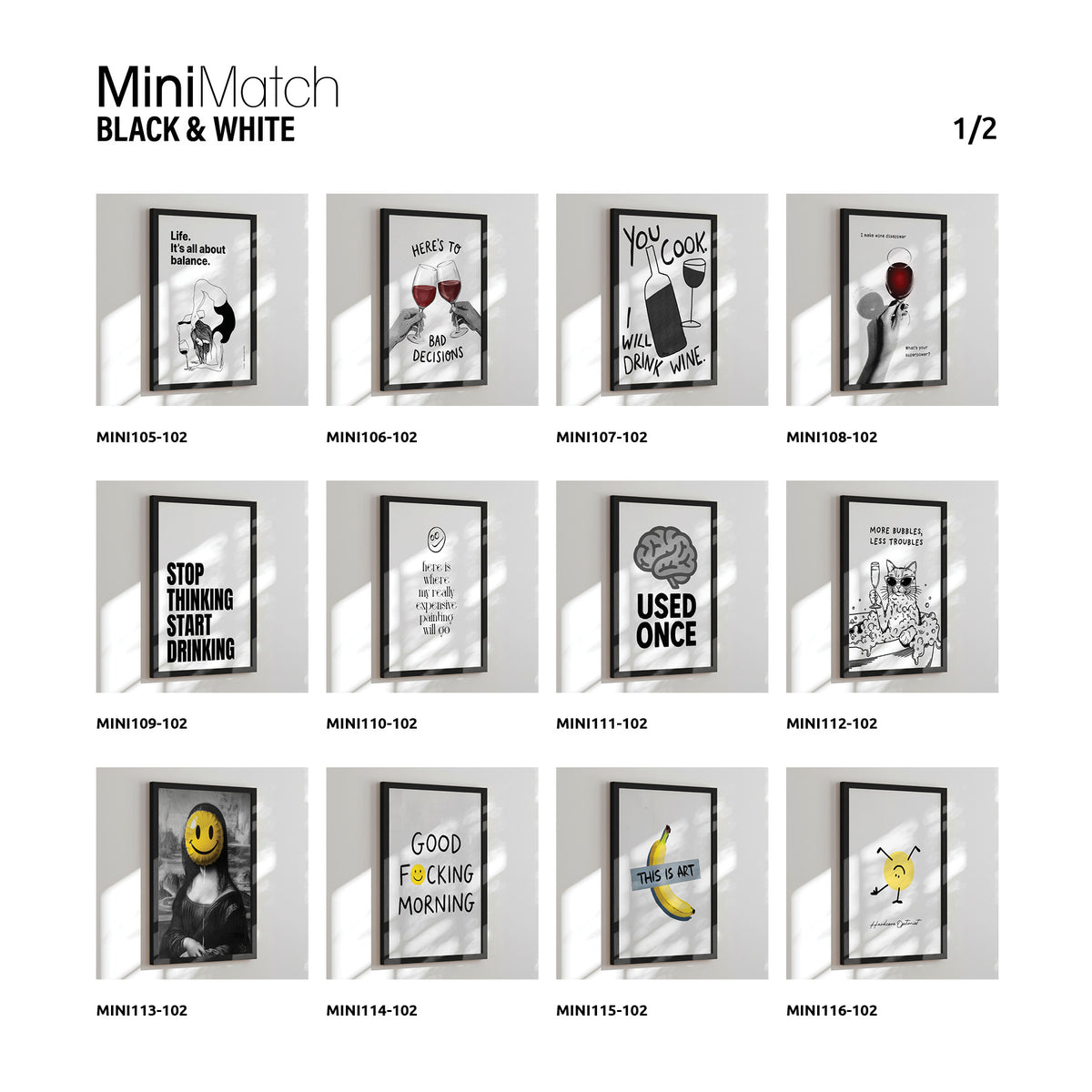 Cross-display - 24 designs - 192 pcs. Black & White